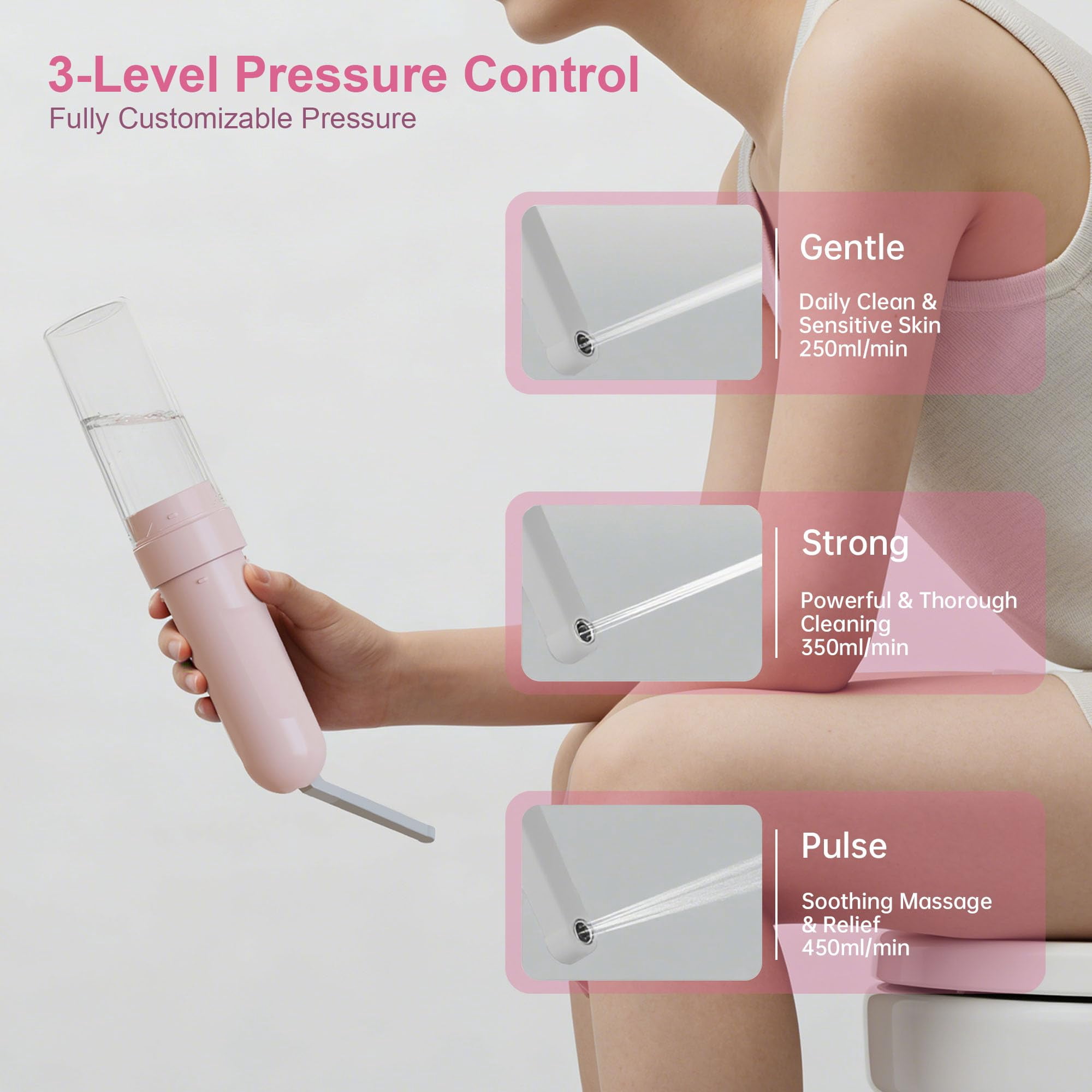 Portable Bidet For Travel | Bathroom - Rechargeable Electric Sprayer With 3 Waterproof Ultimate Personal Hygiene Cleaning At Home Office And Camping (pink)