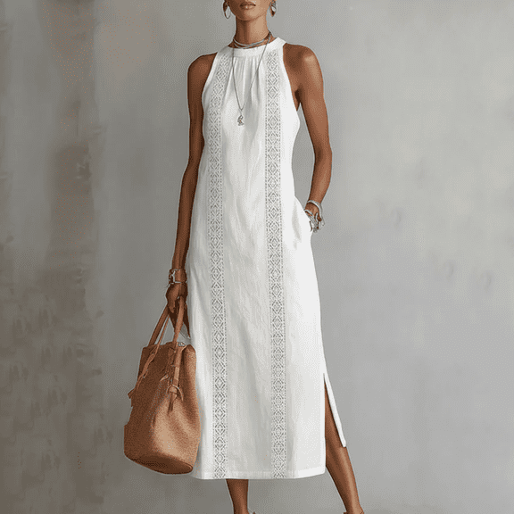 FDGIU ‌Women's 2026 Summer Tank Midi Dress Sleeveless V Neck Casual Sundress with Pockets for Vacation Beach