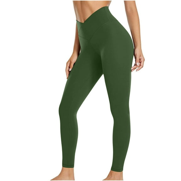 CheerKidz Leggings for Women High Waist Solid Color Waist Yoga Exercise Elastic Yoga Leggings Workout Running Tummy with Pockets for Women's(Army Green,S)