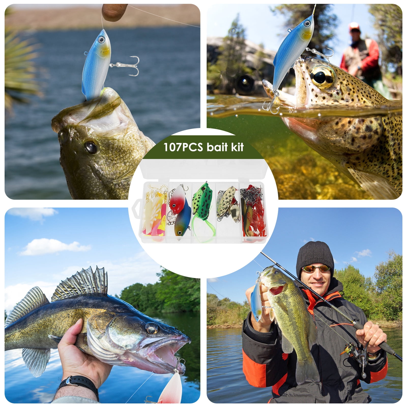 Lzvxtym Fishing Lures,Fishing Lures Kit,Fishing Bait Lure Set for Saltwater Freshwater,with Tackle Box,107Pcs