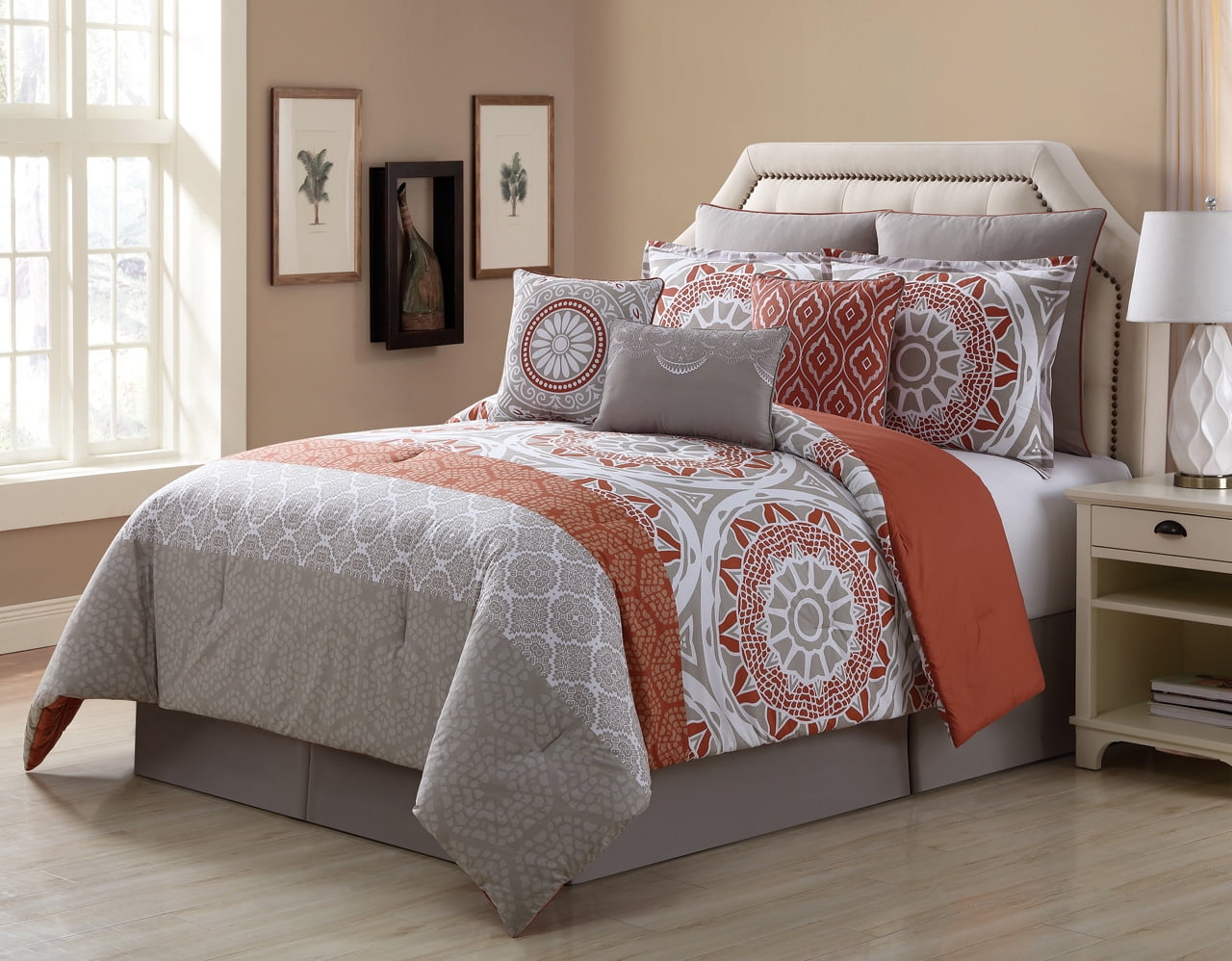 9 Piece Tibet Clay Taupe 100 Cotton Comforter Set