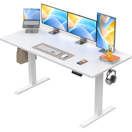 ErGear Electric Standing Desk, 55 x 28 inch Height Adjustable Sit Stand Up Desk, Computer Home Office Desk with 4 Memory Height Buttons, Two Pieces Desktop, White, EGESD112W