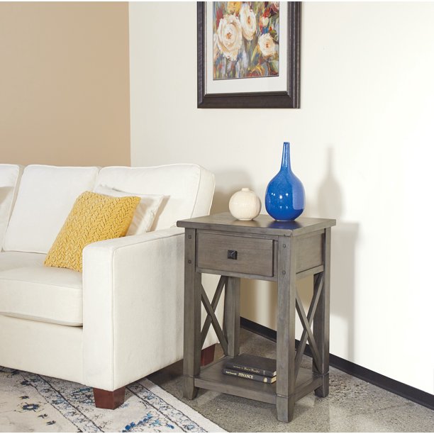 OSP Home Furnishings Hillsboro End Table in Grey Wash Finish K/D