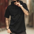thumbnail image 4 of Nnhblu Men Polyester Short Sleeve Hooded Drawstring Summer Blouses Black L, 4 of 7