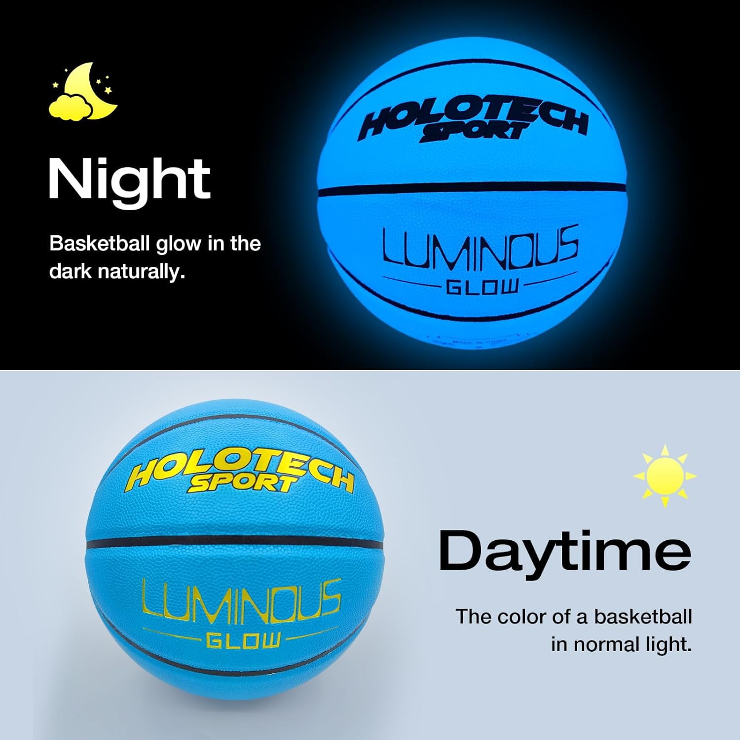 Basketball Glow in The Dark, Cool Glowing Luminous Leather Basketball Indoor Outdoor Size 7/6/5 for Men, Women, Teenager (with Pump)
