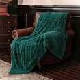thumbnail image 2 of Cozy Bliss Luxury Faux Fur Blanket for Couch, Jacquard 3D Cable Knit Throw Blanket Size 50"x60" Peacock Green, Extra Soft Fluffy Warm Blanket for Sofa Bed Living Room Bedroom Car, 2 of 5