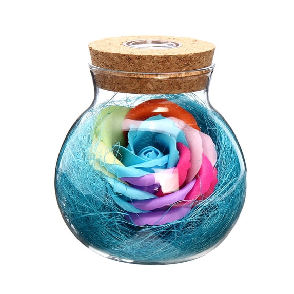 Rose Wish Bottle Handmade Eternal Never Withered Flower With Remote Control 7 Color LED Light Bottle Gift for Valentine's Day Mother's Day Anniversary Birthday Wedding (Blue)
