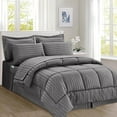 thumbnail image 1 of Cozy & Soft 8-Piece Bedding Set - Includes Comforter, Smart Sheet Set, Bed Skirt, Matching Pillowcases and Shams, Striped Design, King/California King, Gray Comforter Set, 1 of 7