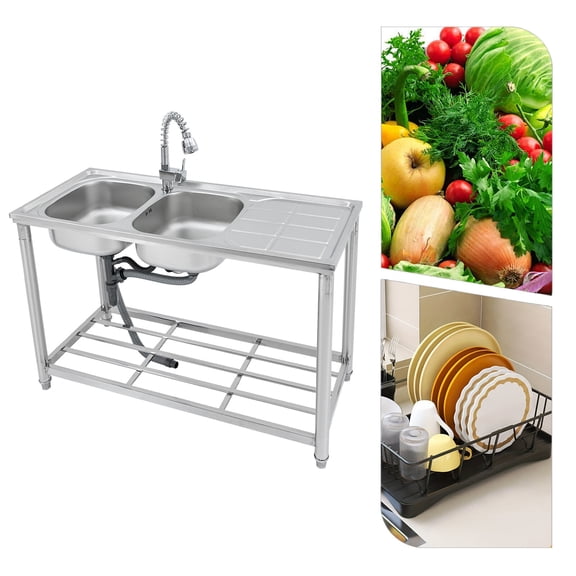 Sink, Kitchen Sink, Double Bowl Stainless Steel Kitchen Sink, with 360° Pull Down Faucet, 6.69 Inch Deep Bowls, Durable and Corrosion Resistant, Easy to Clean