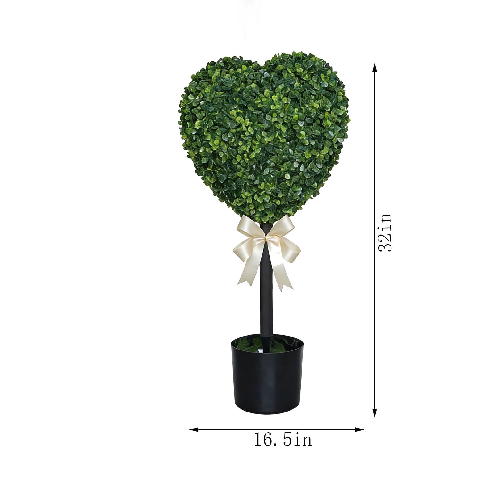 DAMAI 32" Boxwood Heart with Bow Topiary, Valentine's Day Heart Shaped Topiary Trees with Bow, Artificial Greenery Decorations Heart Ball Planter Pots, Faux Plant for Indoor & Home Decor(1 Pcs)