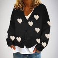thumbnail image 2 of Lenpel Women's Fuzzy Fleece Cardigan Sweaters Casual Long Sleeve V Neck Heart Print Button down Knit Coats Cozy Sweater Jackets(Black,X-Large), 2 of 5