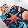 thumbnail image 5 of Sea Horse Blanket Smooth Soft Ocean Mediterranean Style Theme Print Plush Flannel Fleece Throw Blanket for Boys Kids Women Sofa Chair Bed Office Birthday Housewarming Gifts 70"x80", 5 of 8