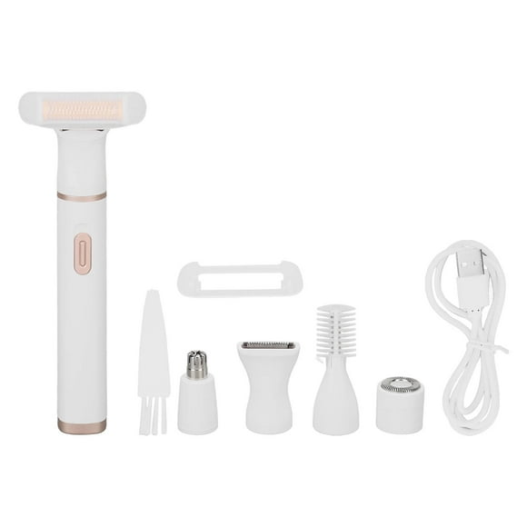 Afeitadora eléctrica 5 en 1 para mujer, depiladora corporal de bajo ruido para rostro, nariz, vello, cejas y cuerpo entero.