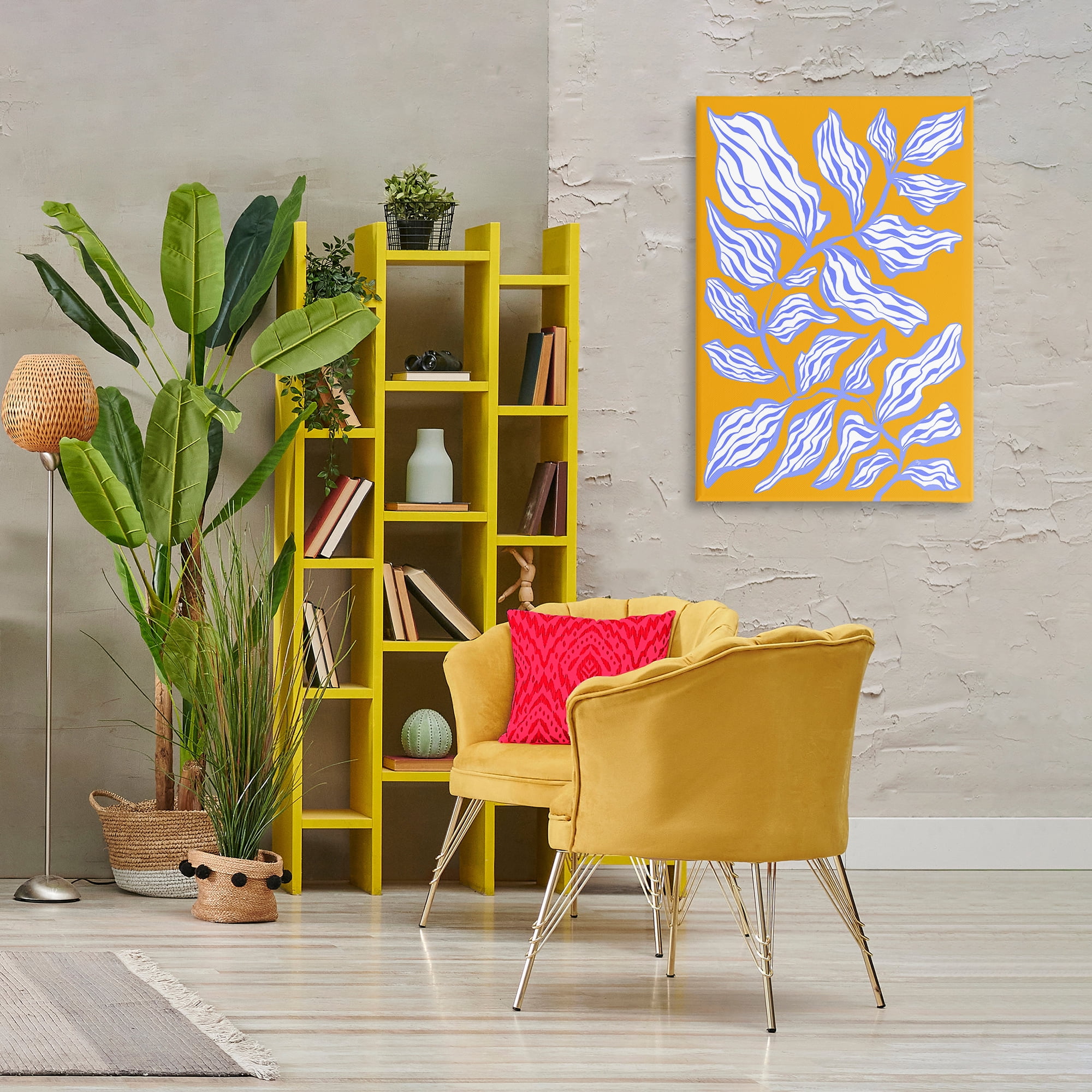 Stupell Industries Leaves on Orange Botanical & Floral Painting Gallery Wrapped Canvas Art Print Wall Art, 24 x 36