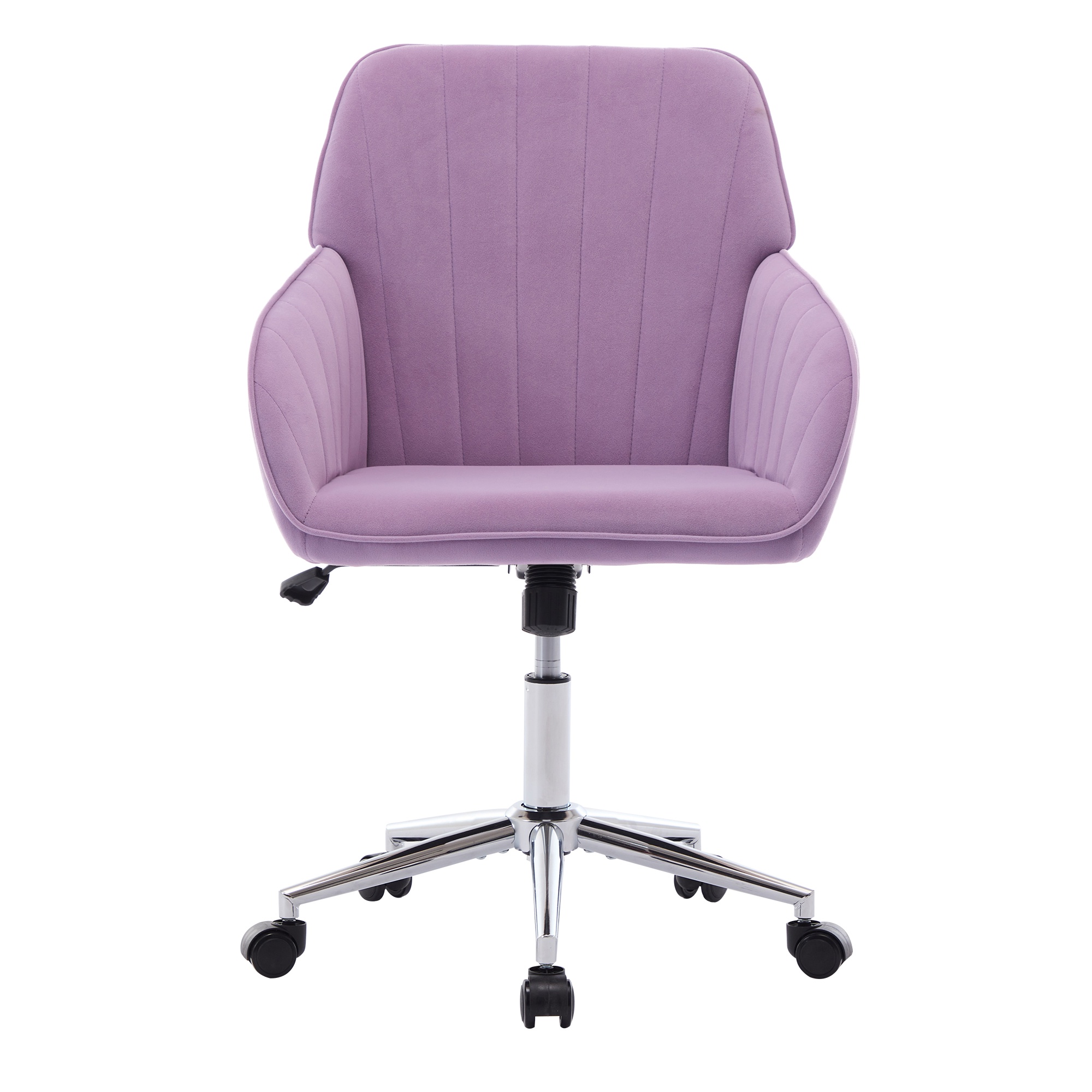 PORKISS Vanity Chair, Swivel Home Office Chair, Ergonomic Desk Chair with Silver Metal Base, Adjustable Height, Velvet Upholstered Task Chair, Lilac