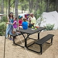 thumbnail image 2 of Moccha Picnic Table Bench Set - Portable Plastic Picnic Table w/Steel Frame & Wood-Like Texture, All Weather Heavy Duty Picnic Table Kit, Picnic Tables for Outdoors Garden Patio Party Dining (Black), 2 of 18