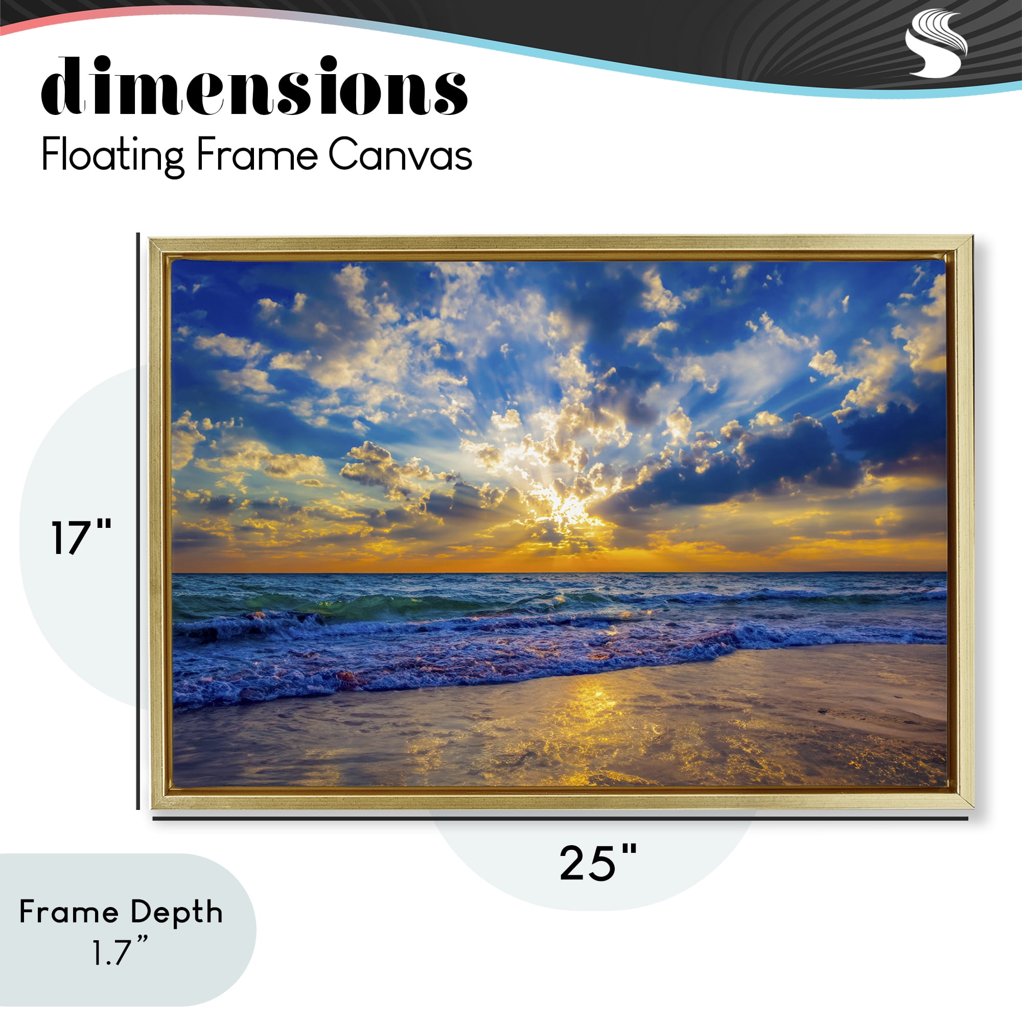 Stupell Industries Golden Blue Sun Ray On Beach Gold Framed Floater Canvas Wall Art, design by Eszra Tanner