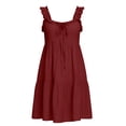 thumbnail image 6 of ClodeEU Women's Summer V Neck Spaghetti Strap Ruched Ruffle Hem Mini Dress,Solid Color Loose Fit Casual Flowy Sundress Red,Women's Plus S, 6 of 7