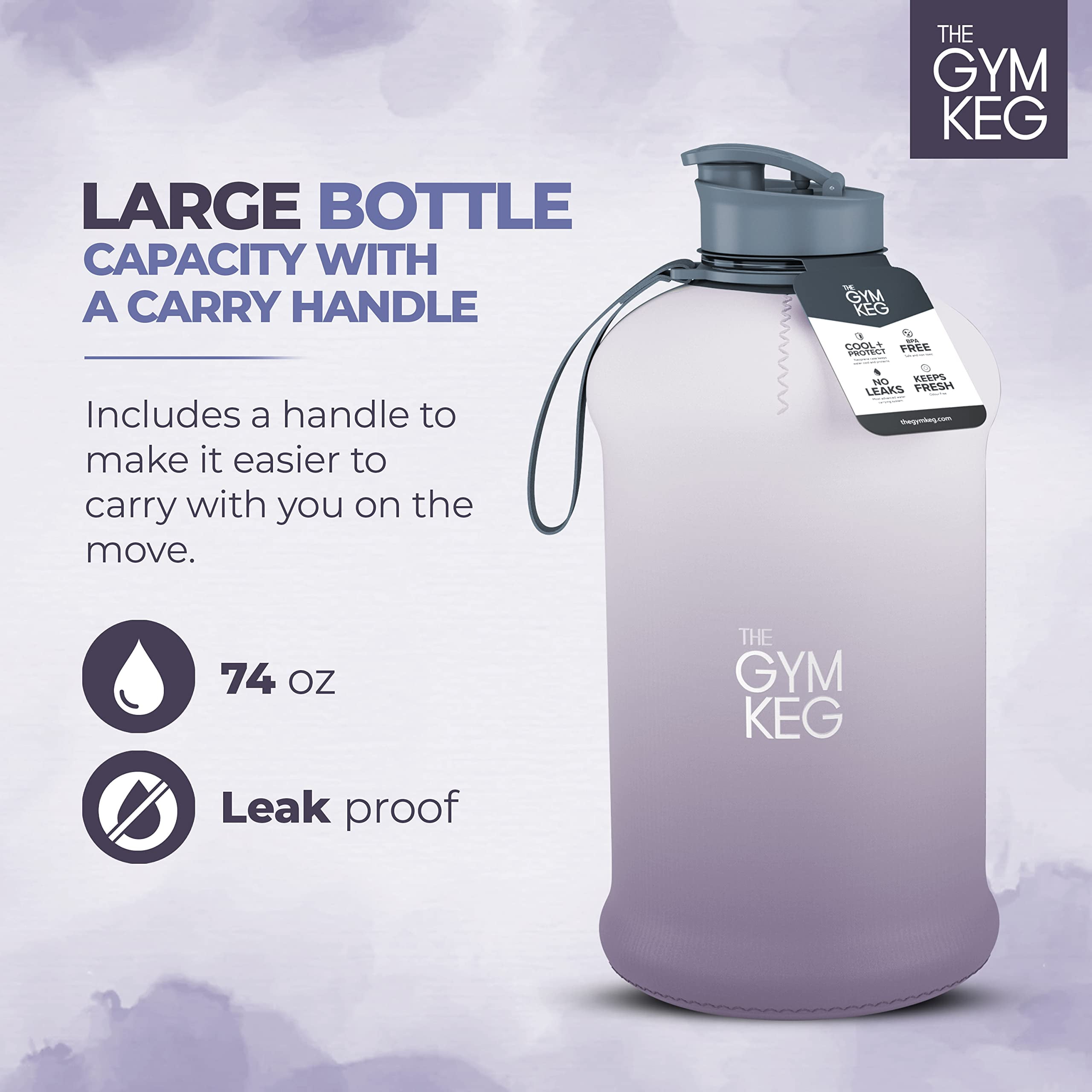 The Gym Keg Sports Water Bottle 2.2 L Insulated Half Gallon Carry Handle Big Water, Beige