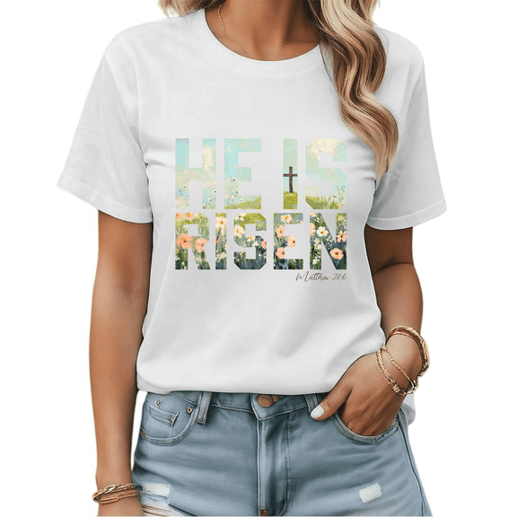 Vintage Christian Easter He Is Risen Graphic Tees Womans T shirt Black White S-5XL Tops