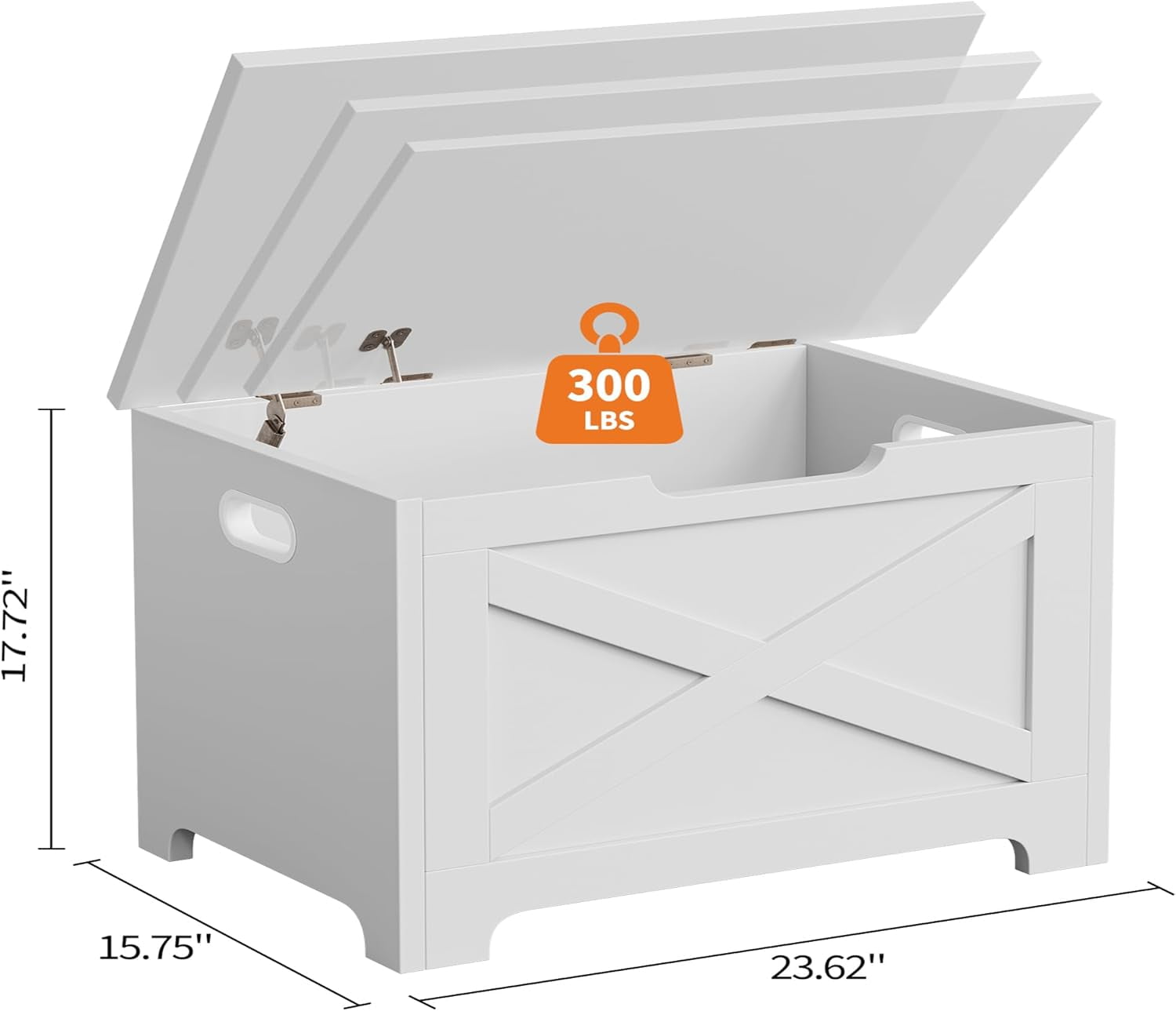 23.6" Storage Chest, Wooden Storage Bench with Safety Hinge, Easy Assembly, Large Toy Chest for Entryway, Living Room, Bedroom