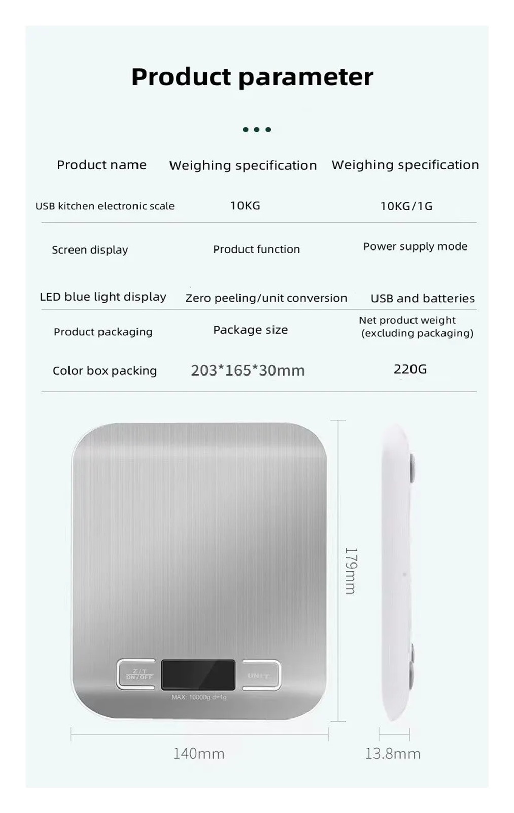 10KG Kitchen Scales Stainless Steel Weighing For Food Diet Postal Balance Measuring LCD Precision Electronic