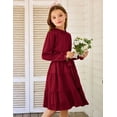 thumbnail image 4 of Oudiya Girls Long Sleeve Party Dress Formal Fall Winter Holiday Midi Flowy Swing Dress with Belt for Kids 5-13Y, 4 of 8