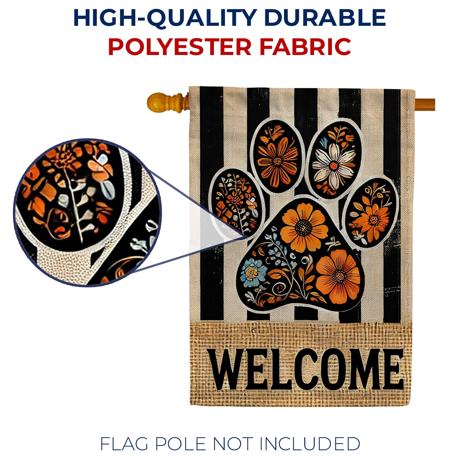 America Forever Floral Paw Print Welcome House Flag, 28 x 40 inch Double Sided, Paws Yard Decor, Animal Lovers Gift Ideas, Purr Pets Outdoor Decorative for Lawn and House DÃ©cor