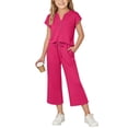 thumbnail image 7 of Girls Tracksuit Full Set 2 Piece - Kids Shorts Sleeve Loose T Shirts And rousers with Pockets Sets, Casual Solid Color Co Ord Outfit, Summer Tees Y2K Streetwear, School Clothes Hot Pink 7-8 Years, 7 of 7