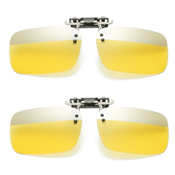 TOP-MAX Polarized Sunglasses Clip, UV Anti-Glare Resistant Night Vision Driving Glasses Clip, Polarized Lens (2pcs, Silver Yellow)