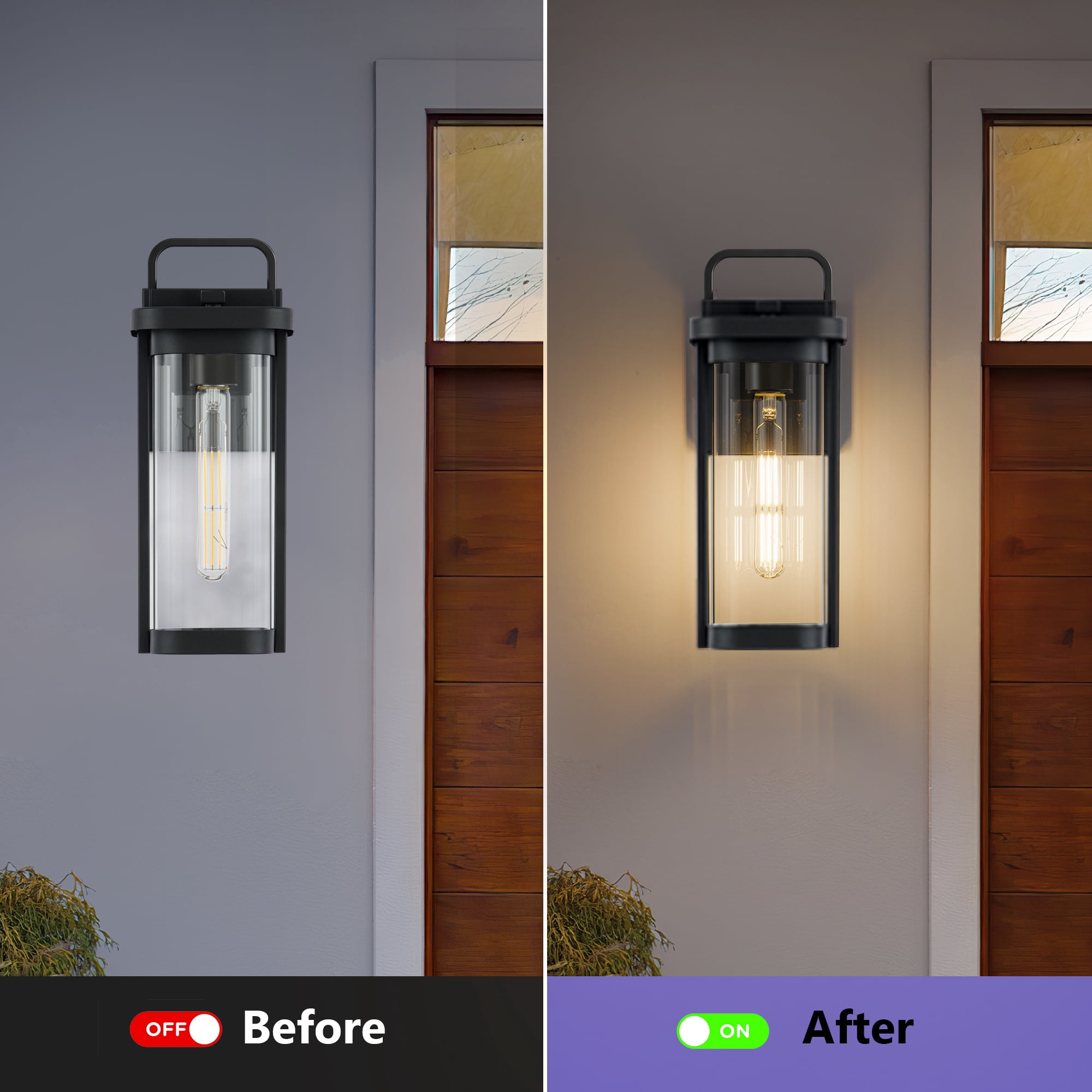 GCGAFUL 16 Inch Outdoor Wall Light, 2 Pack Matte Black Exterior Sconce with Clear Glass, Waterproof Porch Lighting for Front Door, Garage, Patio