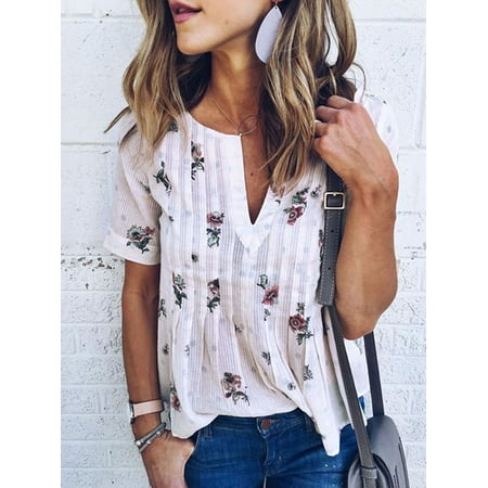 - Nlife Women V Neck Liberty Print Pleated T Shirt