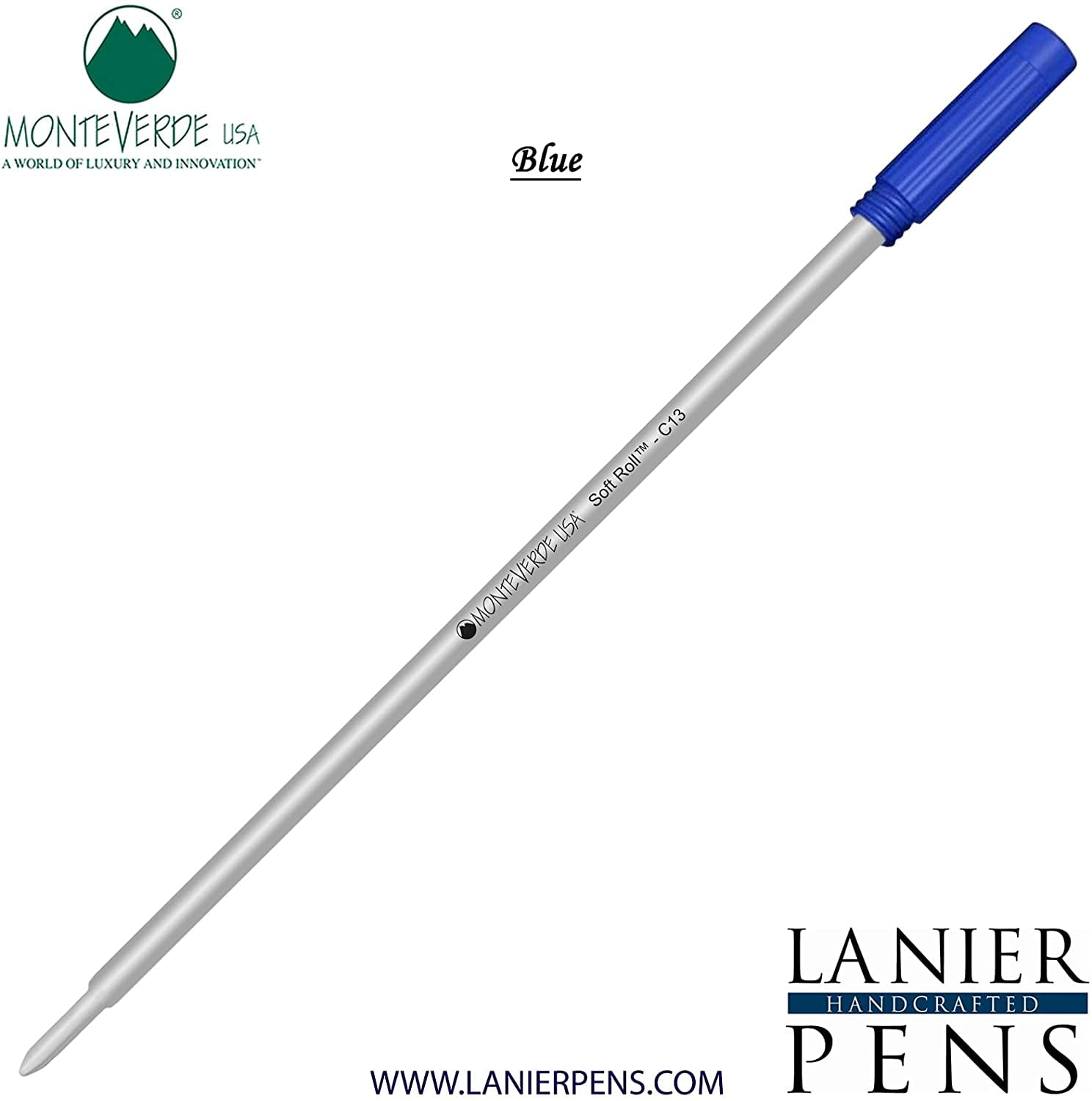 Lanier Combo Pack - 1 Pack - Monteverde Soft Roll Ballpoint C13 Paste Ink Refill Compatible with most Cross Style Ballpoint Pens - Blue (Medium Tip 0.7mm)