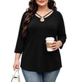 thumbnail image 4 of Tops for Women 3/4 Sleeve V Neck Plus Size Solid Color Casual Breathable Top, 4 of 9