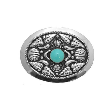 German Silver Tone Belt Buckle with Turquoise