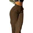 thumbnail image 2 of Lumento Cargo Pants Women's Baggy High Waist Sweatpants Y2K Multi Pockets Straight Hiking Trousers Sports Jogging Cargo Trousers Bottoms Brown L, 2 of 5