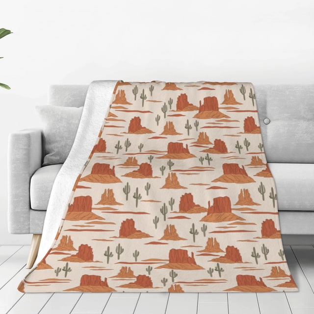 Fotbe Western Desert Nature Landscape Manta de Franela Acolchonada con Estampado, Súper Suave y Esponjosa, Extra Grande para Sofá, Cama, Uso Todo el Año-60"x50"