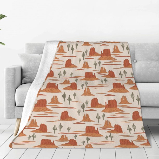 Fotbe Western Desert Nature Landscape Manta de Franela Acolchonada con Estampado, Súper Suave y Esponjosa, Extra Grande para Sofá, Cama, Uso Todo el Año-50"x40"