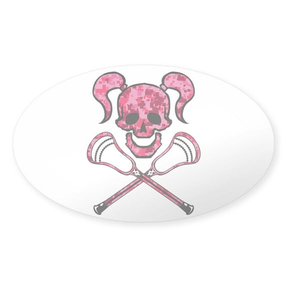 CafePress - Lacrosse Pink Lady Digital Camo Skull Sticker - Sticker (Oval)