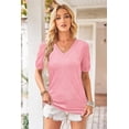 thumbnail image 3 of Arach&Cloz Women's V-Neck Short Sleeve Special Rib Knitted Pattern Casual Tops Sweater Spring Summer 2025, 3 of 6
