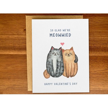 So Glad We re Meowwied Valentine s Day Card Cute Cat Couple Illustration Romantic Greeting Card for Spouse or Partner Includes Kraft Paper Envelope