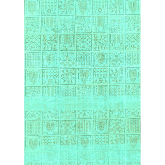 Ahgly Company Machine Washable Indoor Rectangle Abstract Turquoise Blue Modern Area Rugs, 5' x 7'