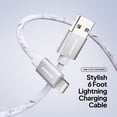 thumbnail image 2 of Powertek Marble 6ft USB-A to Lightning Cable, White/Silver, Fast Charging, Silicone Marble Design, Steady Data Transfer, 2 of 5