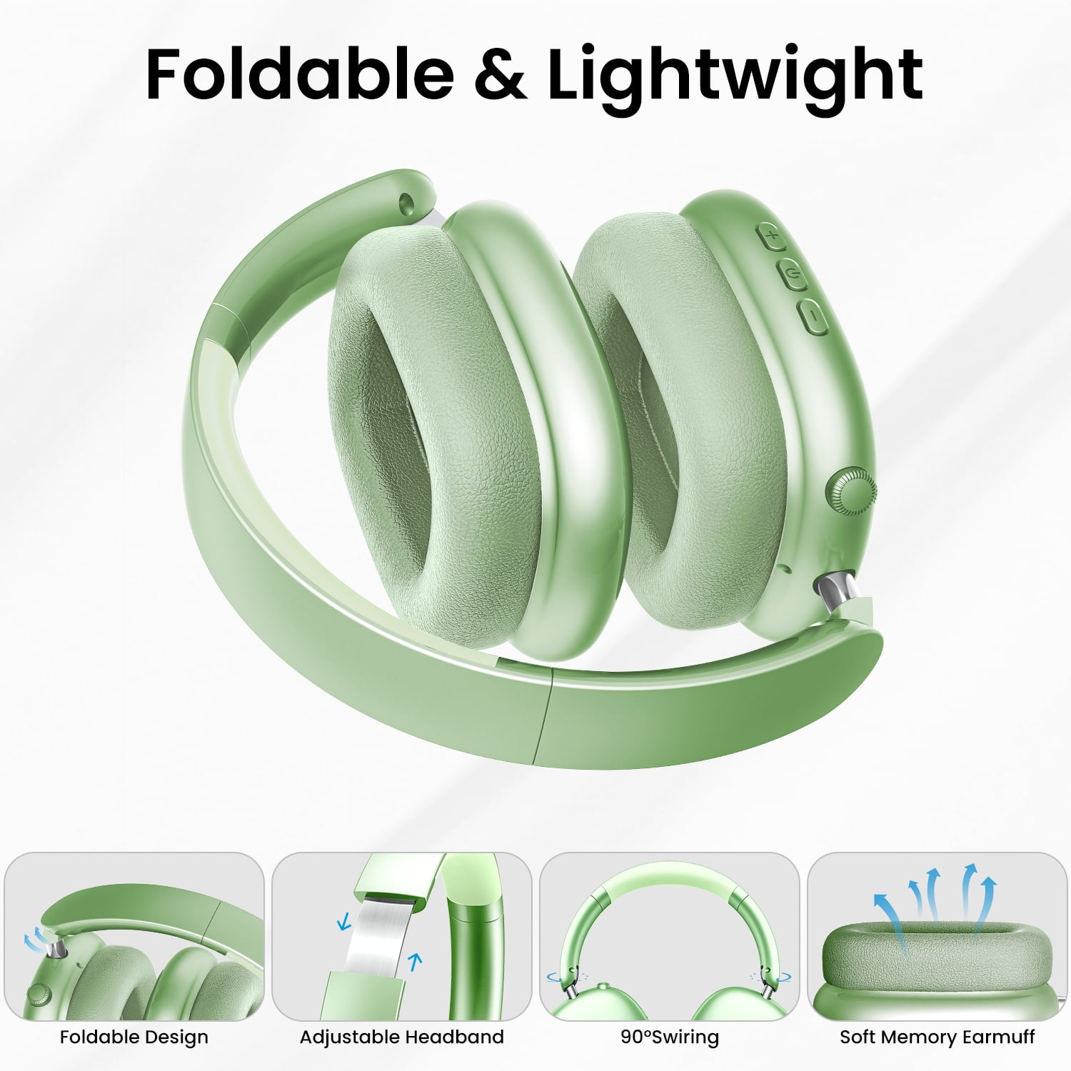 GASYESOY Y01 Bluetooth Headphones Wireless over Ear Noise Cancelling Headphones,36H Playtime Hi-Res Audio Foldable Lightweight for Travel, Home Office, Sport, Cellphone, PC Green