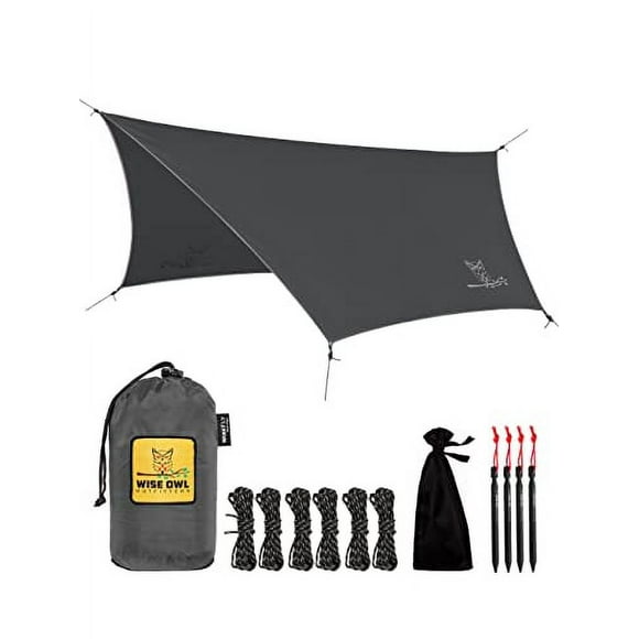 Wise Owl Outfitters Hammock Tarp, Hammock Tent - Rain Tarp for Camping Hammock - Camping Gear Must Haves w/Easy Set Up Including Tent Stakes and Carry Bag - Standard Grey