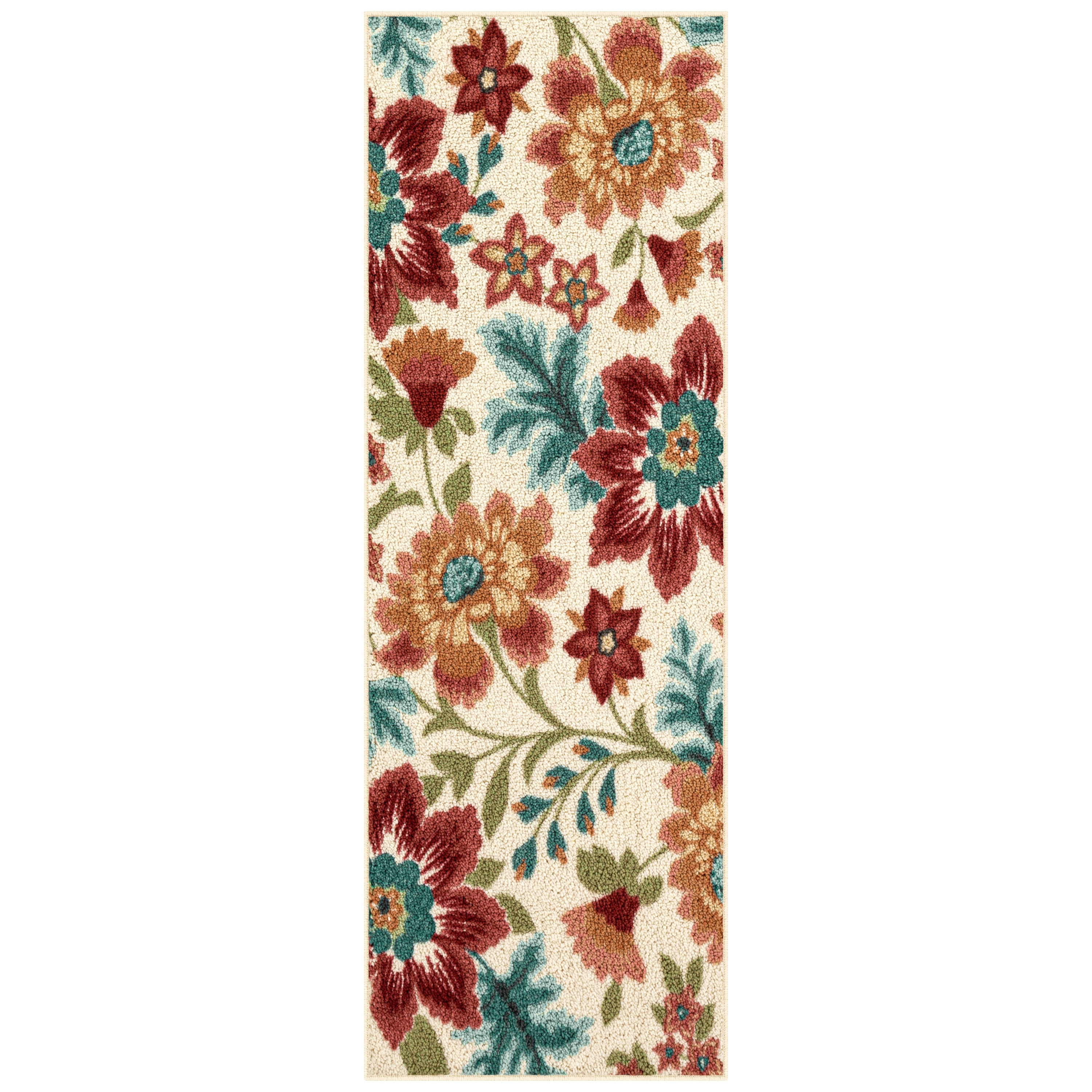 (2 pack) Mainstays Farmhouse Oversized Cream Floral Indoor Hallway Runner Rug, 1'10" x 5'