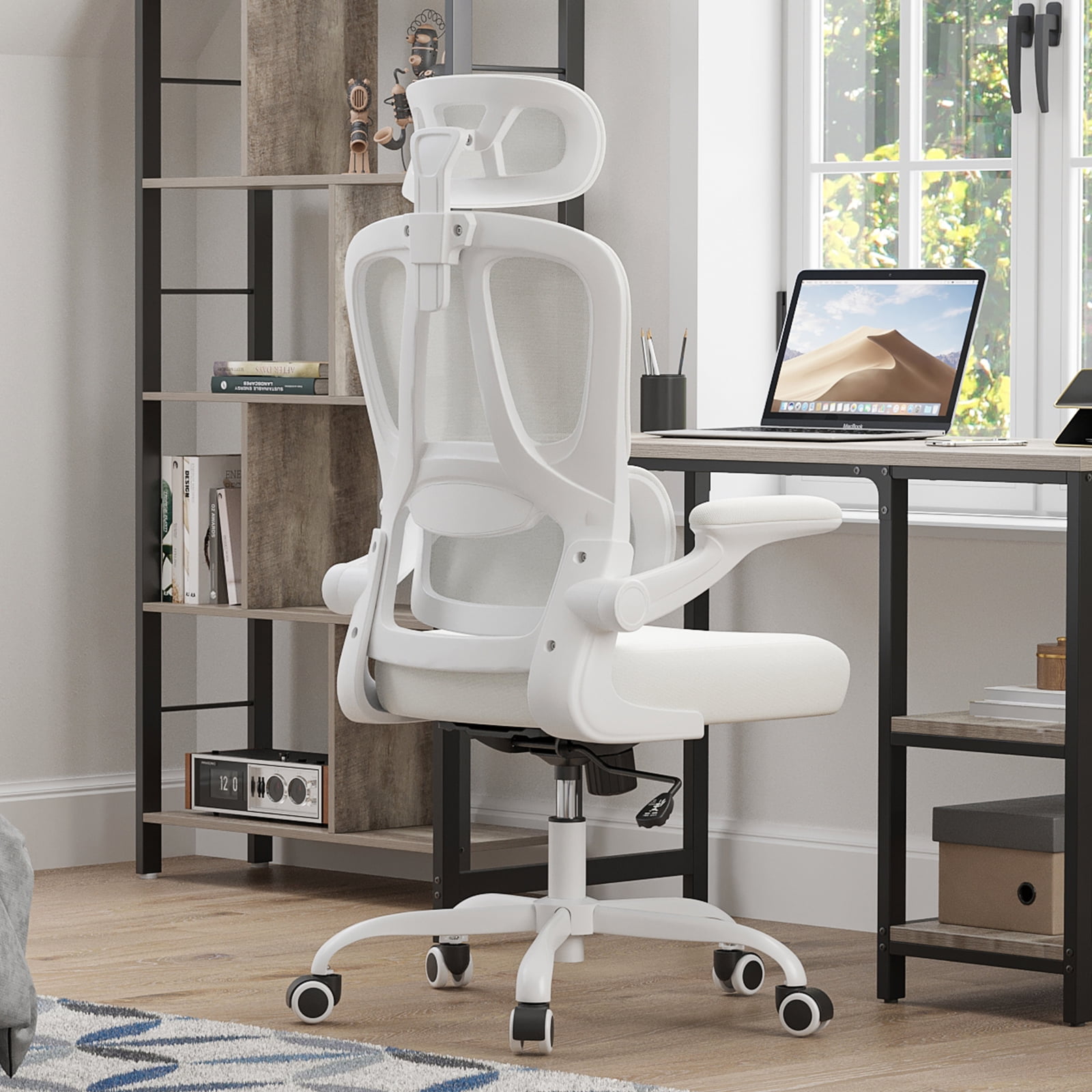 Farini Ergonomic Office Chair, Adjustable High Back Mesh Desk Chair with Lumbar Support, 2D Headrest , Beige