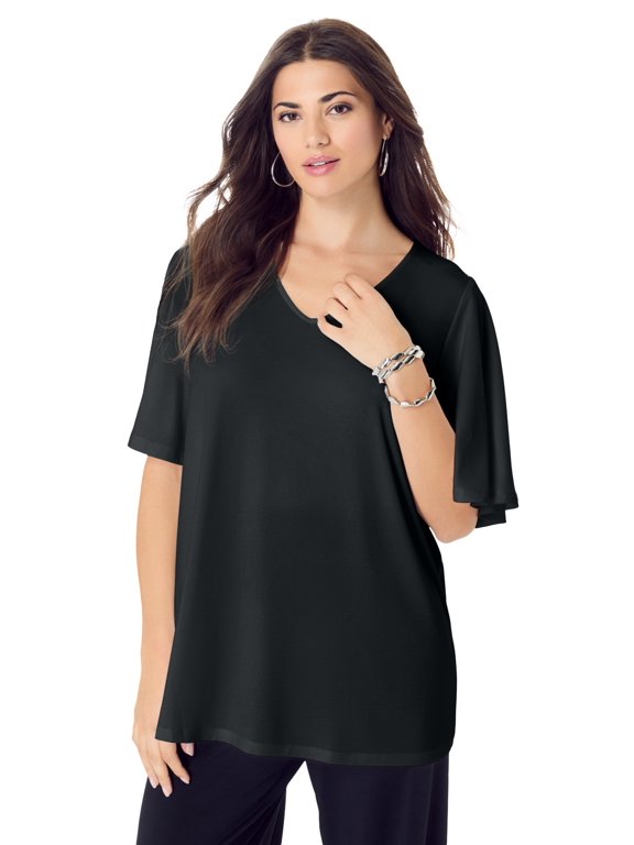 Women's Plus Size Flutter Sleeve Ultrasmooth Fabric Tee