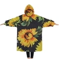 thumbnail image 2 of Oversized Wearable Blanket Hoodie,Black Sunflower White Flower Pattern Sherpa Blanket Hoodie with Super Pockets,Super Warm Fuzzy Pullover for Women & Men, 2 of 6