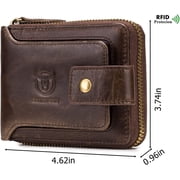 BULLCAPTAIN Men Zipper Around Wallet Genuine Leather RFID Blocking Bifold Large Capacity Coin Purse with ID Window (Black)